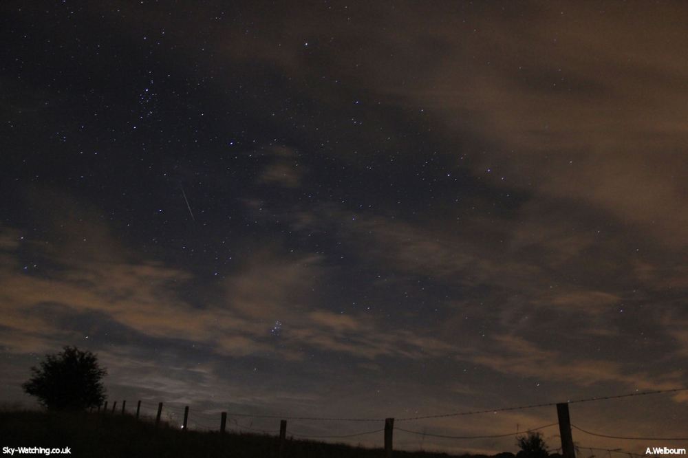 We're hoping a good show will give us the chance to catch some more meteor shots, like this summer Perseid from 2012 (click to enlarge) – Credit: Sky-Watching/A.Welbourn